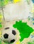 Soccer ball, Brazil map and colors of the flag