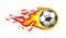 Soccer ball in burning fire flames