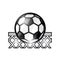 Soccer ball in center of football goal net on white. Sport logo for any football