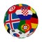 Soccer ball with the color of the flags of the countries participating in the world on football, in the middle Iceland, Croatia an
