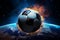 Soccer ball in the cosmic night sky, an abstract space themed wallpaper