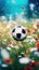 A soccer ball in a field of flowers, AI