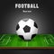 Soccer ball on field. Football black background