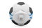 Soccer ball with filtering face mask, respirator. Cancellation of soccer match, quarantine concept. 3D rendering