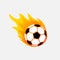 Soccer ball in fire flame. Football fireball cartoon icon. Fast ball logo in motion isolated