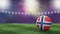 Soccer ball in flag colors on a bright blurred stadium background. Norway.