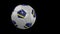 Soccer ball with flag of Curacao flies past camera, slow motion, alpha channel