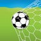 Soccer ball flying into the net, ball in goal against the background of a football lawn and blue sky. Vector