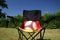 Soccer ball on a german flagged chair