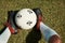 Soccer ball, grass field and shoes, soccer player and sport, athlete feet and fitness, sports game and training closeup
