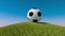Soccer ball on a grassy hill. 3d animation. Football animation