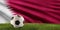 Soccer ball green grass 3d-illustration and flag of Qatar