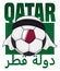 Soccer Ball with Keffiyeh over Pitch Field and Qatar Signs, Vector Illustration