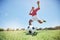 Soccer ball kick, sport and man athlete ready for team exercise, fitness and exercise game training. Football workout of