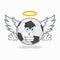 Soccer Ball mascot character dressed like an angel. vector illustration