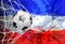 Soccer ball in the net with flag Yugoslavia vector illustration of modern template design