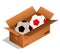 A soccer ball in a paper box on a white background