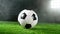 Soccer ball placed on grass, dark background
