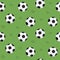 Soccer ball seamless pattern for background, web, style elements. Green background. Hand drawn sketch. Sport vector