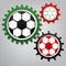 Soccer ball sign. Vector. Three connected gears with icons at gr
