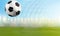 Soccer ball in soccer net 3D illustration soccer goal