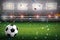 Soccer ball with soccer stadium and confetti background