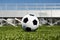 Soccer ball with stands in background