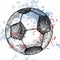 Soccer ball in the style of the sketch. Subject for school, training. On a background with blotches and splashes of