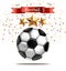 Soccer ball Vector realistic illustration. Football celebration. Sparkling stars 3d templates