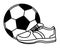 Soccer balloon and sneaker icon black and white