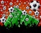 Soccer Balls, Field and Fans on red background