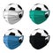 Soccer balls in medical masks of different colors.