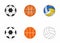 Soccer, basketball and volleyball balls set. Realistic balls and simple icons