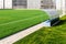 Soccer bench of a soccer court with artificial turf