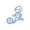 Soccer,boy playing football line icon concept. Soccer,boy playing football flat vector symbol, sign, outline