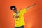 Soccer Brazilian  Fan Celebrating Isolated on Orange Background