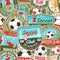 Soccer club seamless pattern. Vector illustration. Wallpaper, background with with football goalkeeper, ball, player and