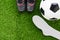 Soccer concept : Football & x28;soccer ball& x29;, old soccer boots, socks