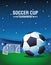 Soccer cup tournament poster with balloon and football camp