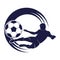 Soccer emblem with a silhouette of the player and ball