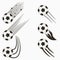 Soccer or European Football flying balls set with speed motion trails. Graphic design for sports logo. Vector.