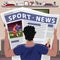 Soccer fan reading sports news