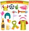 Soccer fan set vector sportsfan football hand foam soccerball beer illustration set of footballing sportswear scarf hat