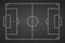 Soccer field chalked on blackboard. Football stadium on board. Background of painted chalk sketch line. Overhead view. Chalkboard