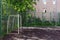 Soccer field with gates, fenced.