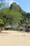 A soccer field on an island in Ha Long Bay.