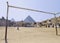 Soccer field near the pyramids of Gizeh in Egypt