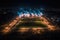 Soccer Field At Night With Floodlights And Fireworks, Drone View. Generative AI