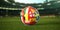 Soccer Football ball with flags of european countries on the grass of football stadium. Euro championship 2021