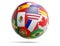 Soccer football ball with flags of USA Canada Mexico and various others 3d-illustration